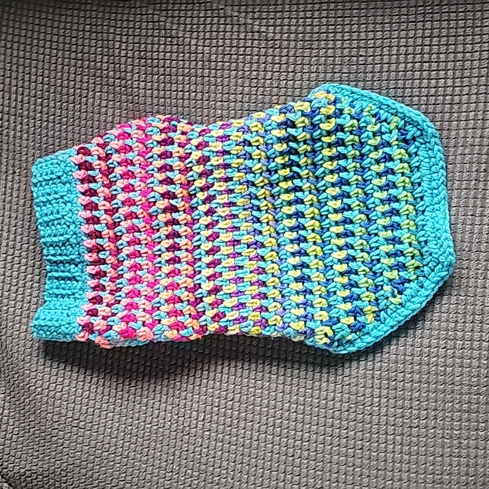HANDMADE Homemade Small Dog Coat Sweater Crochet Moss Stitch Teal new